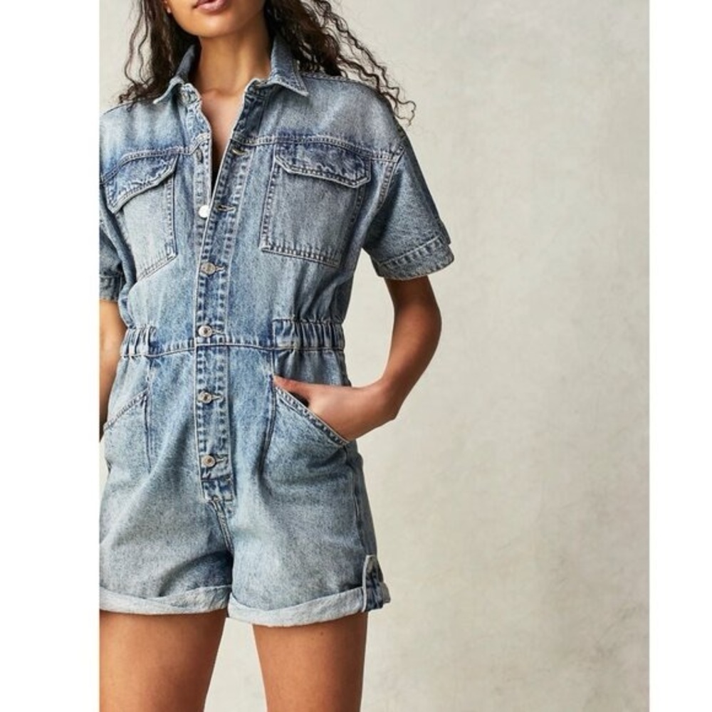 Free People Marci Shortalls Mid Wash Size S